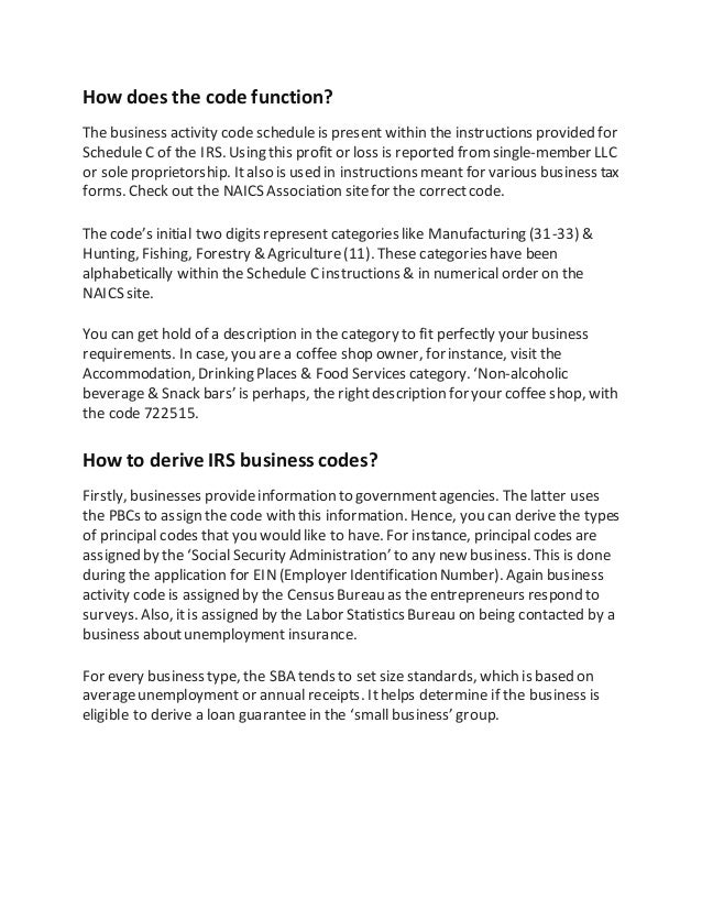 What is the principal business code