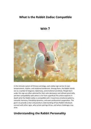 Comprehensive Guide to Rabbit Zodiac Compatibility in Chinese Astrology ...