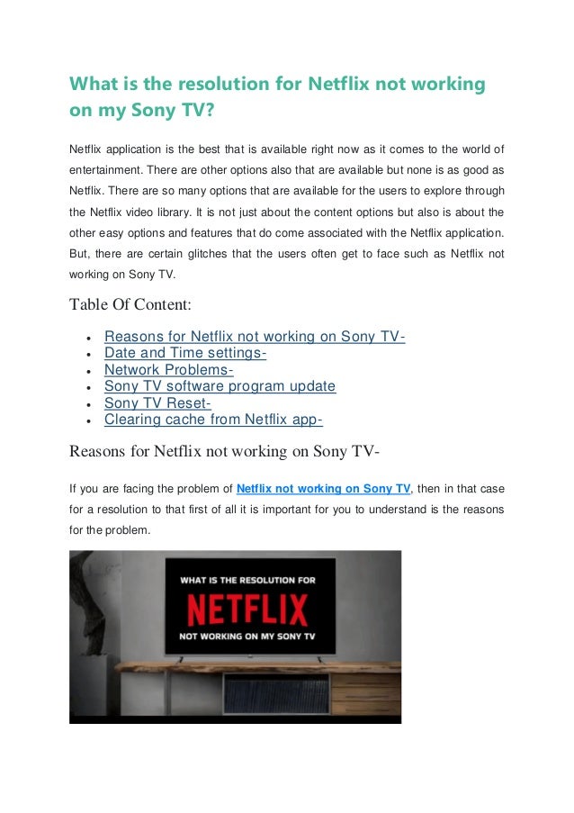 What is the resolution for Netflix not working on my Sony TV?