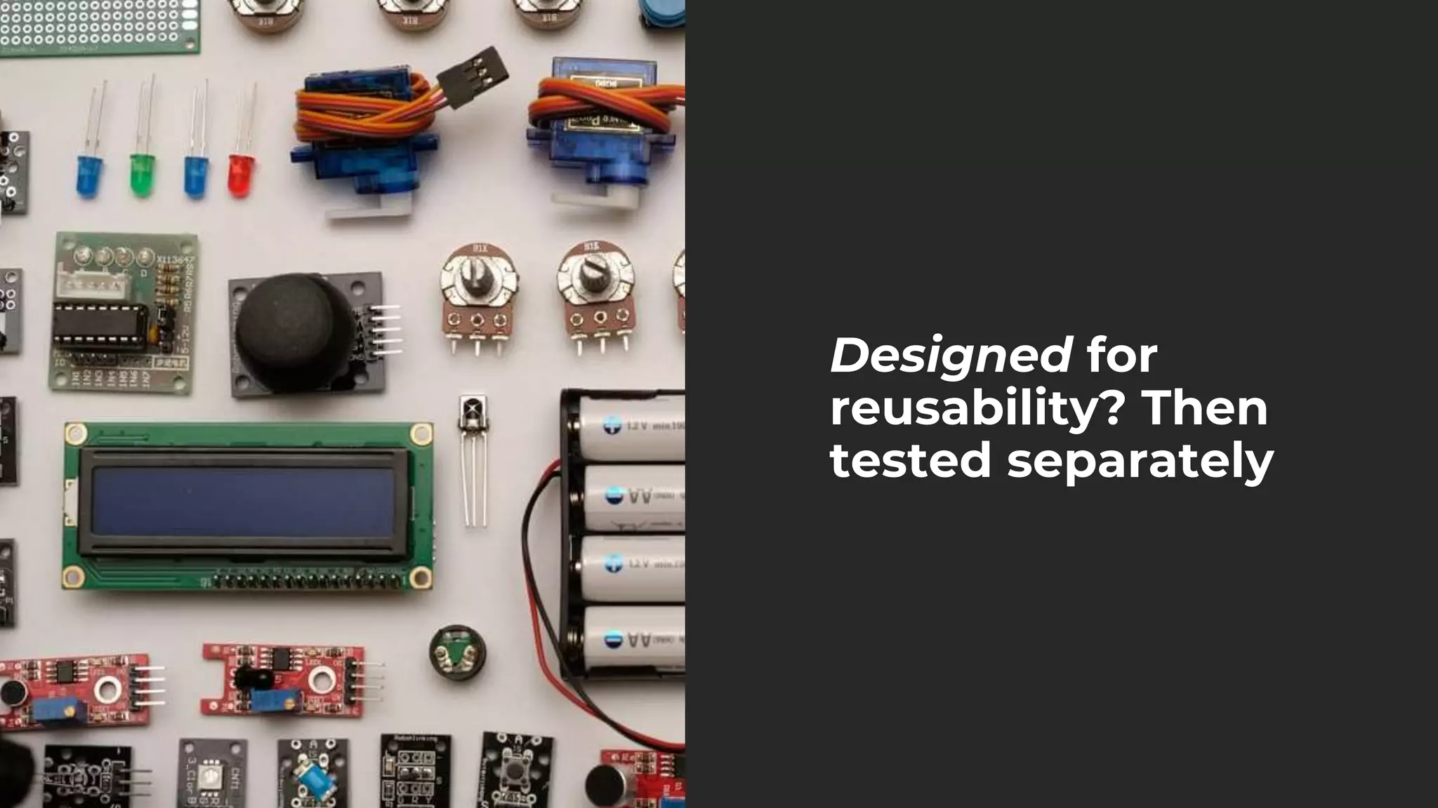 Designed for
reusability? Then
tested separately
 