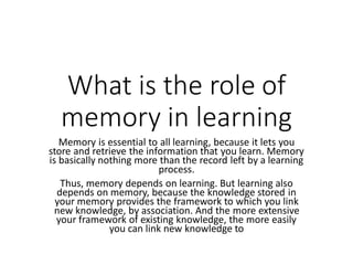 What is the role of memory in learning | PDF