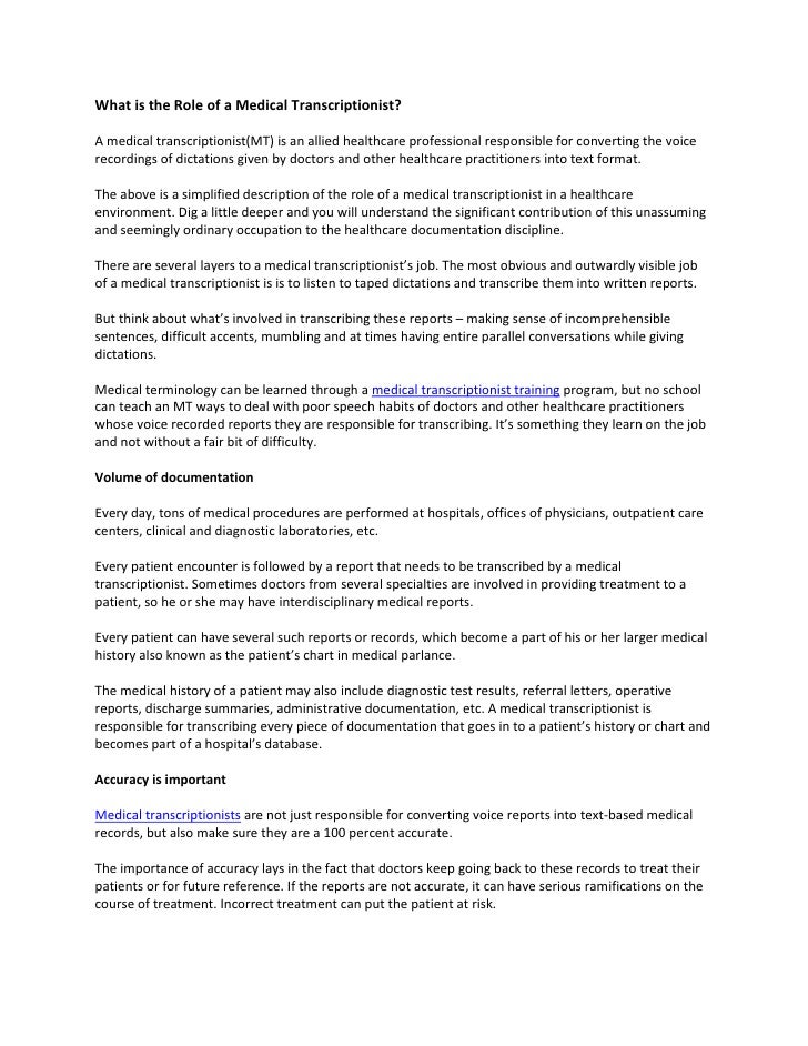what is the role of a medical transcriptionist medical records transcriptionist
