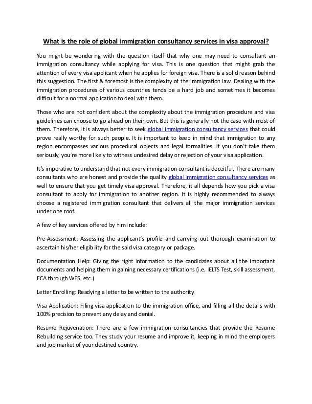 what is the role of global immigration consultancy immigration consultant resume