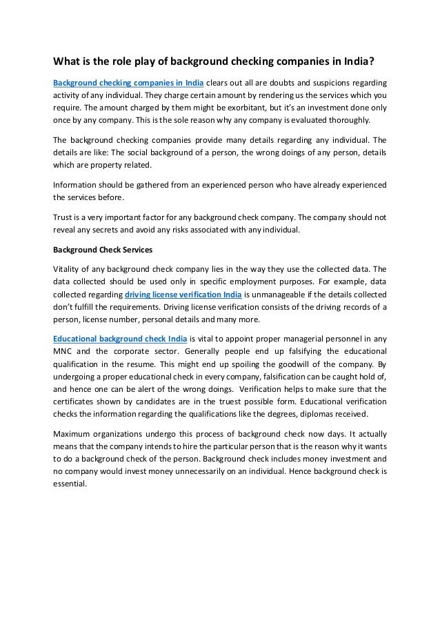 What is the role play of background checking companies in India