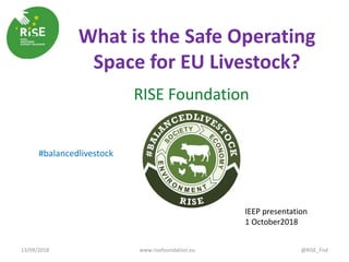What is the Safe Operating
Space for EU Livestock?
13/09/2018 www.risefoundation.eu @RISE_Fnd
RISE Foundation
#balancedlivestock
IEEP presentation
1 October2018
 