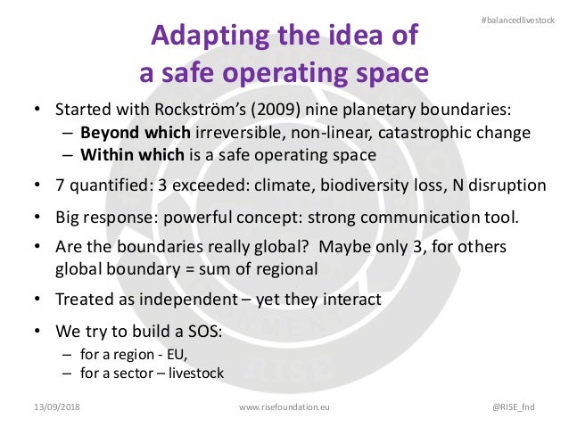 Adapting the idea of
a safe operating space
• Started with Rockström’s (2009) nine planetary boundaries:
– Beyond which ir...