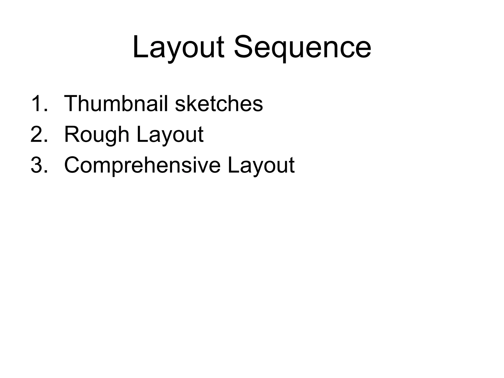 Layout Sequence Thumbnail sketches Rough Layout Comprehensive Layout 