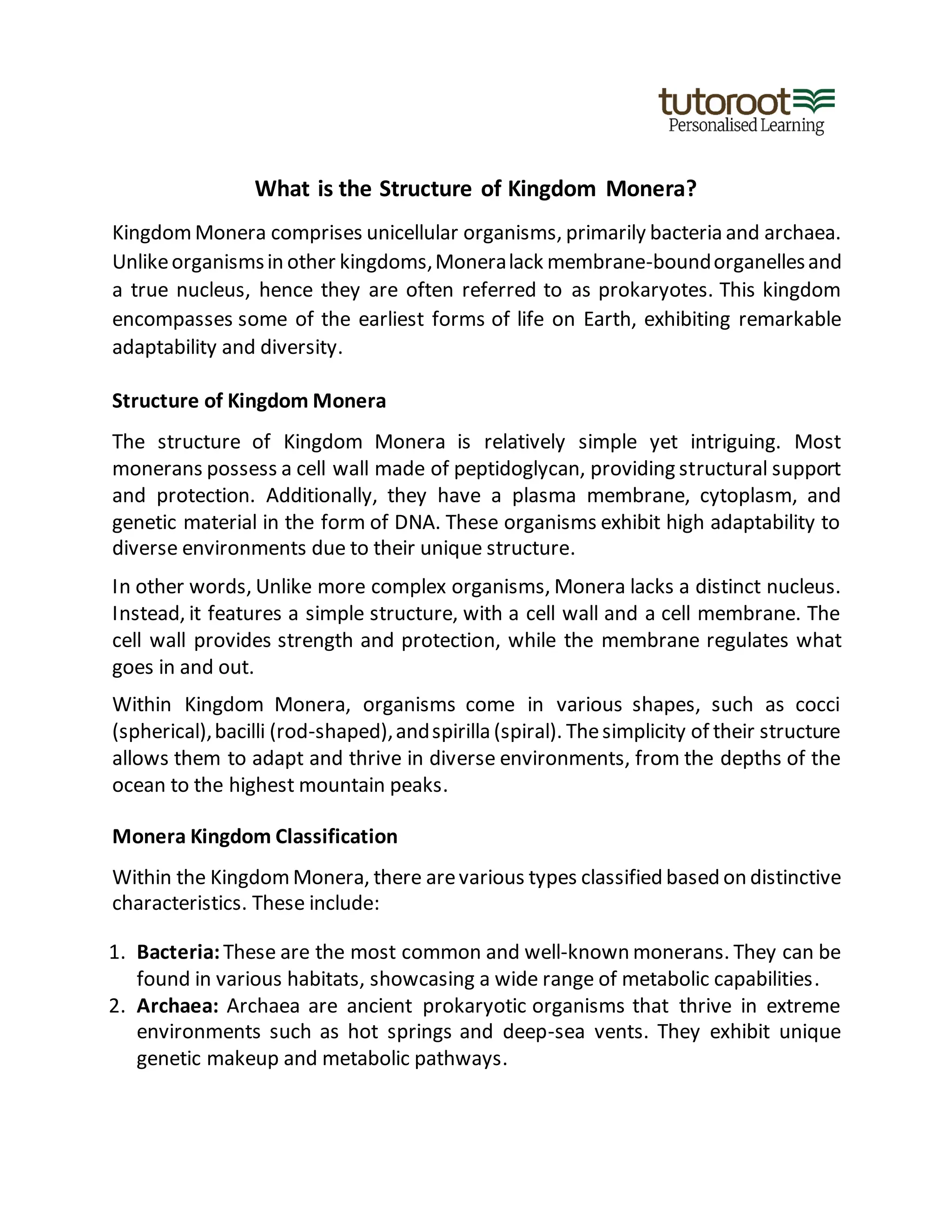 What is the Structure of Kingdom Monera? | PDF