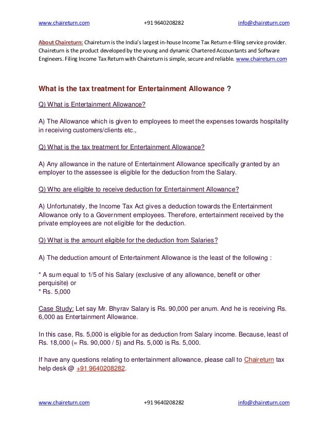 What is the tax treatment for entertainment allowance