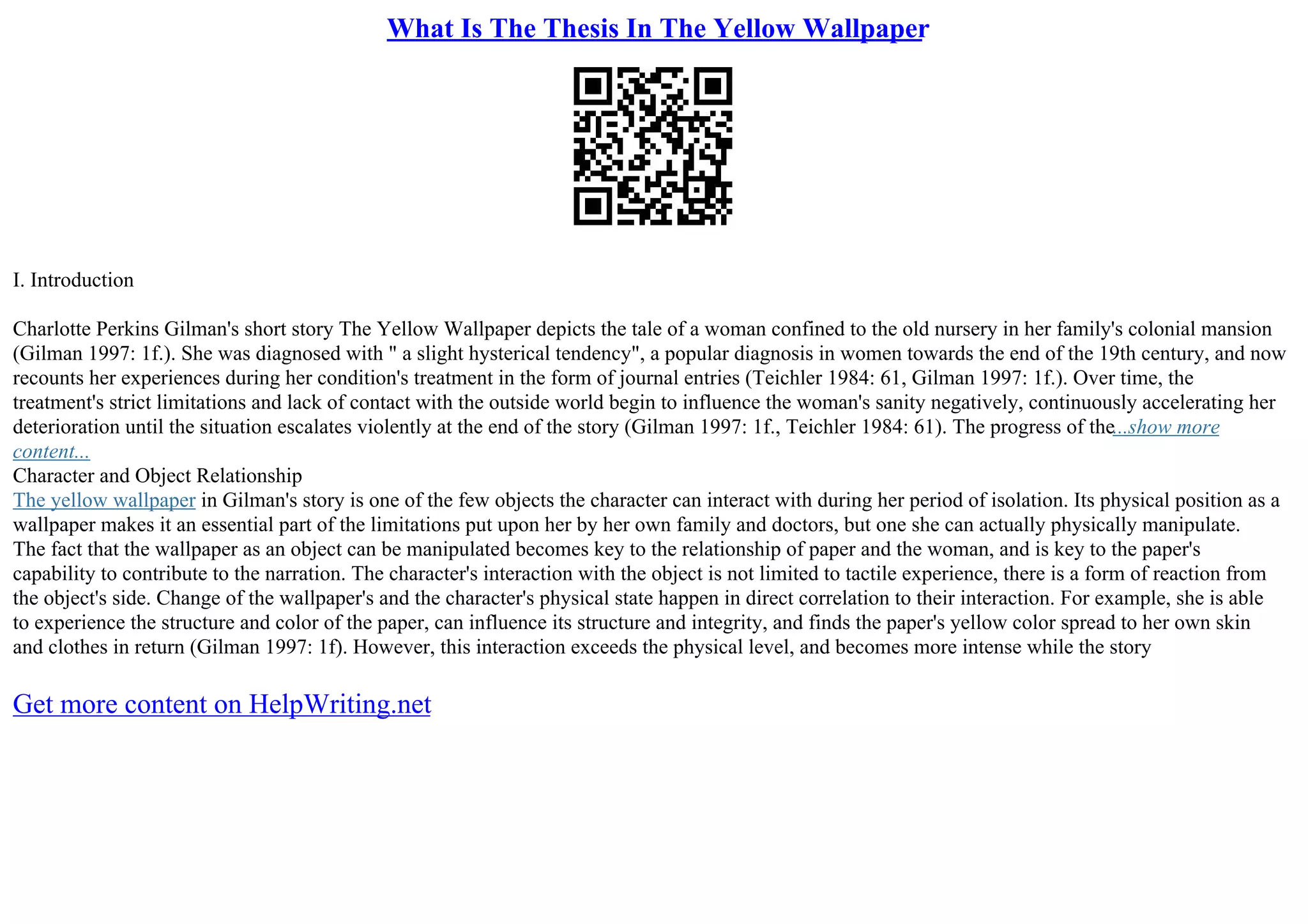 What Is The Thesis In The Yellow Wallpaper PPT