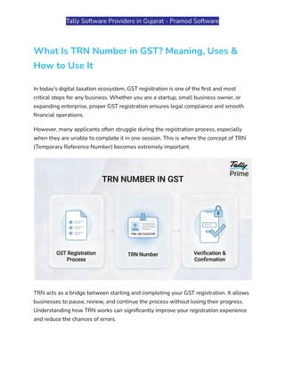 Trn Use TRN Number in GST Explained: Meaning, Uses & Simple Steps to Find It | PDF