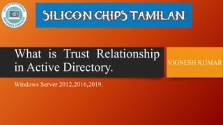 What is Trust Relationship
in Active Directory.
Windows Server 2012,2016,2019.
VIGNESH KUMAR
 