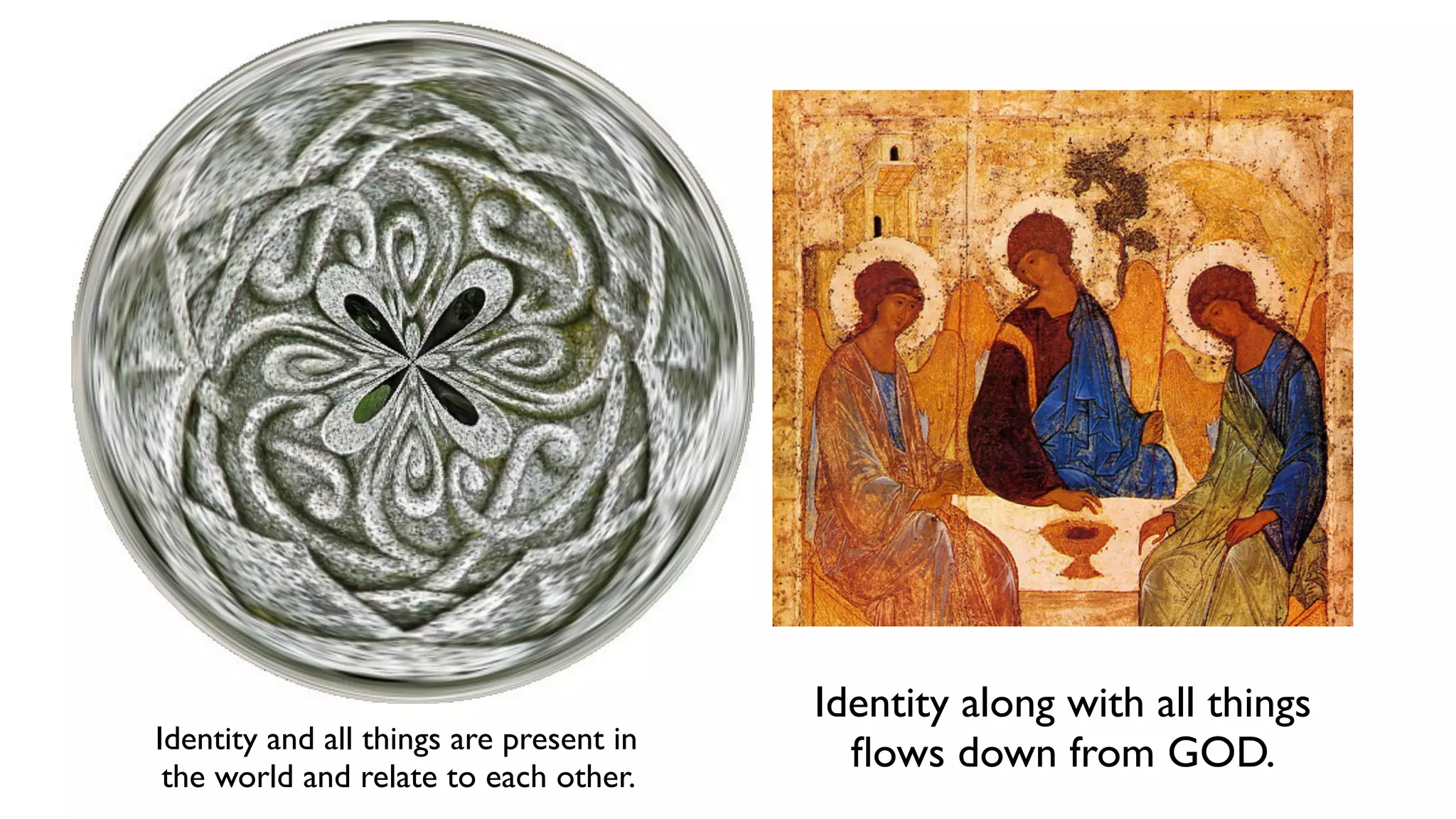 Identity along with all things
ﬂows down from GOD.Identity and all things are present in
the world and relate to each other.
 