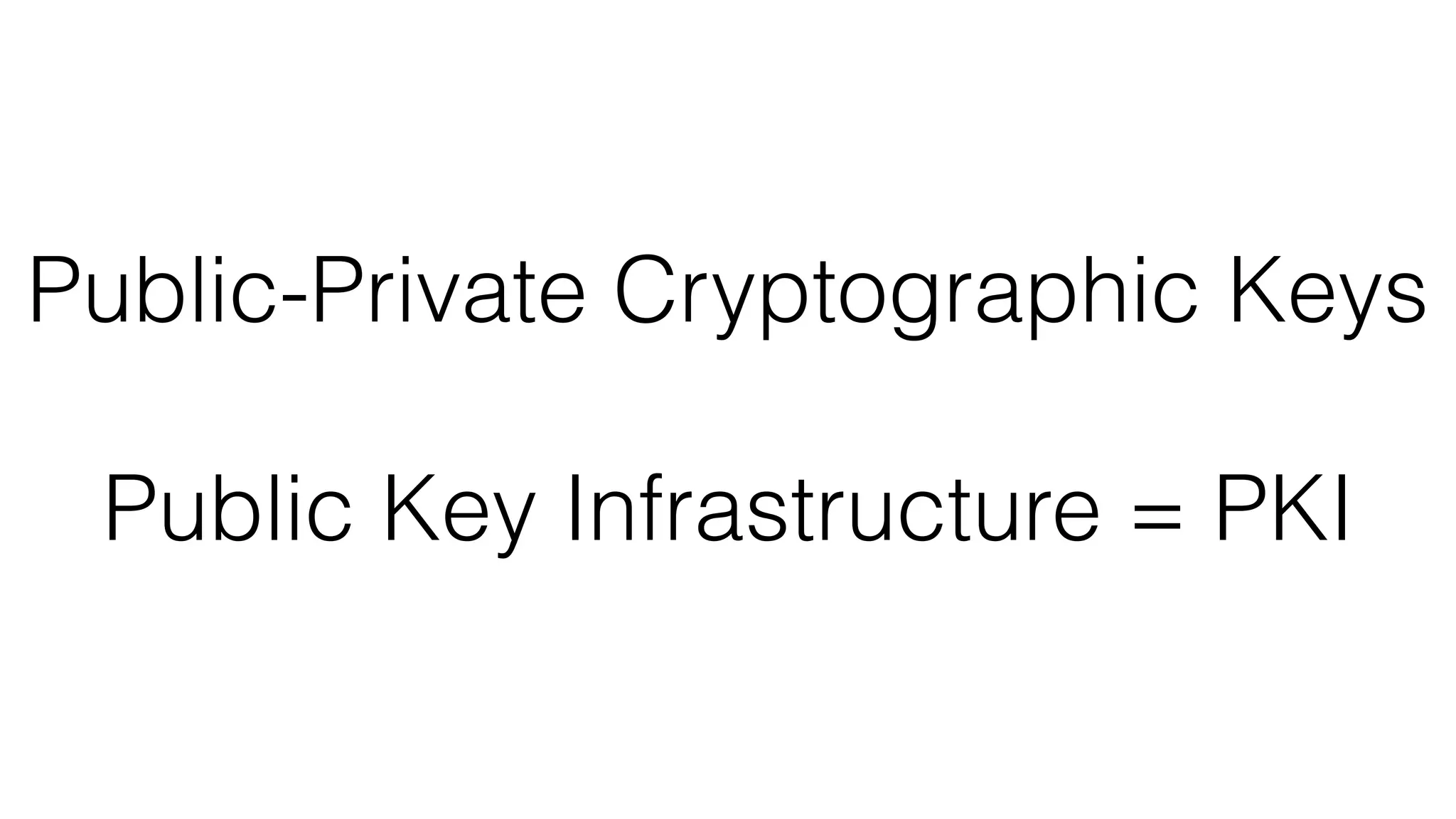 Public-Private Cryptographic Keys
Public Key Infrastructure = PKI
 