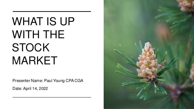 WHAT IS UP
WITH THE
STOCK
MARKET
Presenter Name: Paul Young CPA CGA
Date: April 14, 2022
 