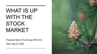 WHAT IS UP
WITH THE
STOCK
MARKET
Presenter Name: Paul Young CPA CGA
Date: May 27, 2022
 