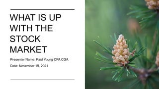 WHAT IS UP
WITH THE
STOCK
MARKET
Presenter Name: Paul Young CPA CGA
Date: November 19, 2021
 