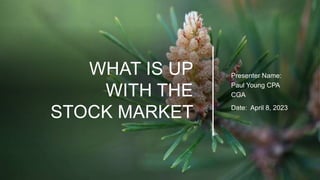 WHAT IS UP
WITH THE
STOCK MARKET
Presenter Name:
Paul Young CPA
CGA
Date: April 8, 2023
 