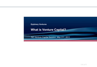 Epiphany Ventures TIE Venture Capital Session, May 21 st , 2011 What is Venture Capital?  