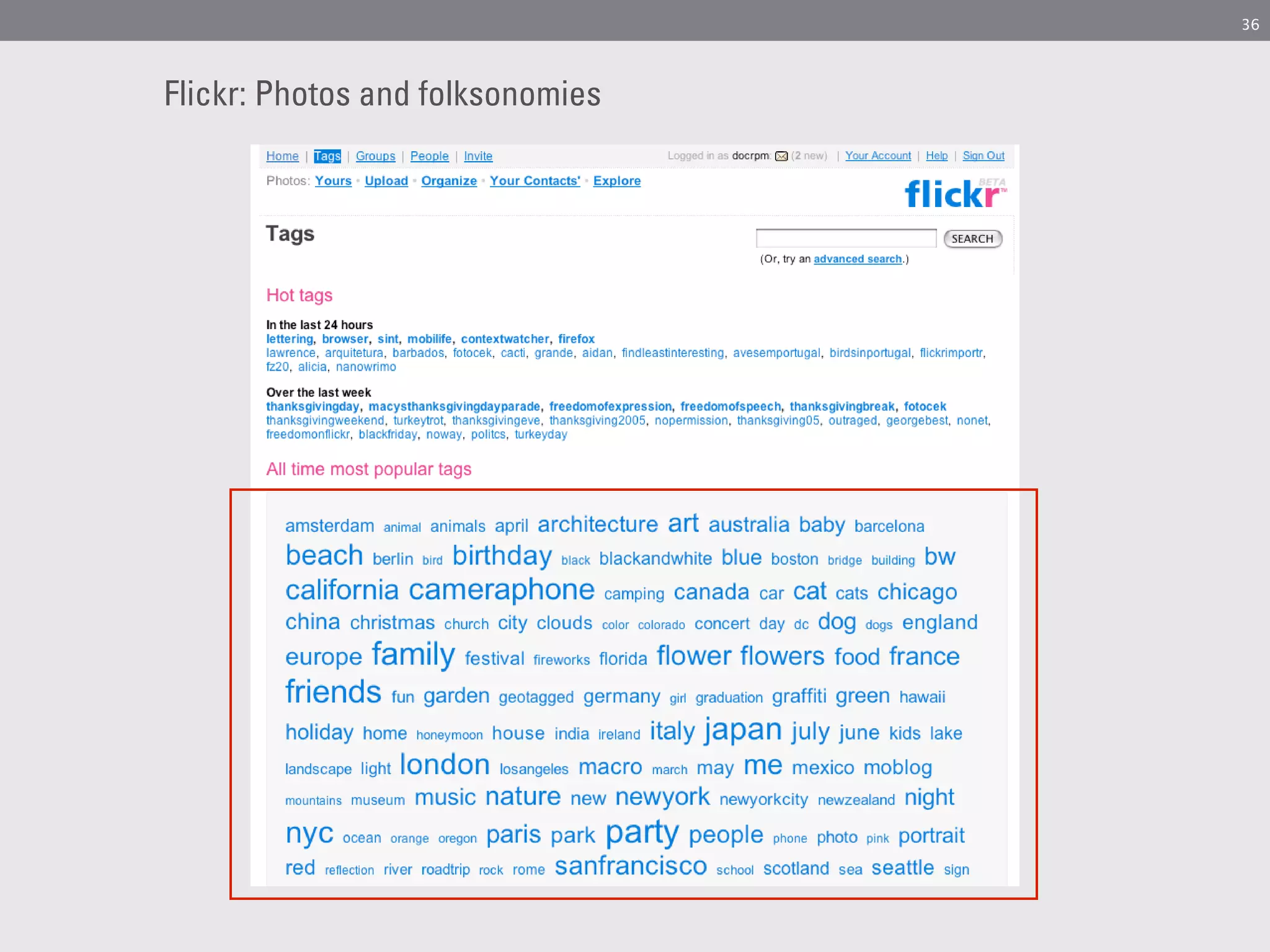 36




Flickr: Photos and folksonomies
 