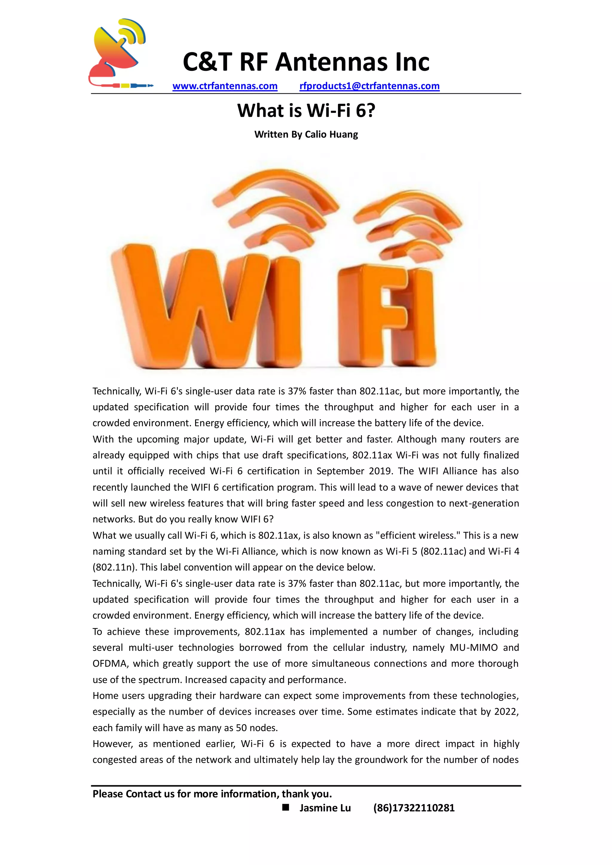 What is Wi-Fi 6？ - C&T RF Antennas Inc | PDF