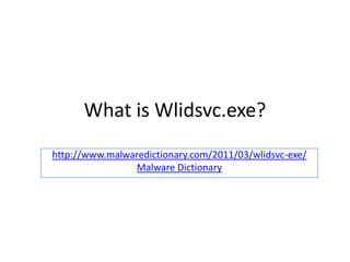 What is Wlidsvc.exe?
http://www.malwaredictionary.com/2011/03/wlidsvc-exe/
                Malware Dictionary
 