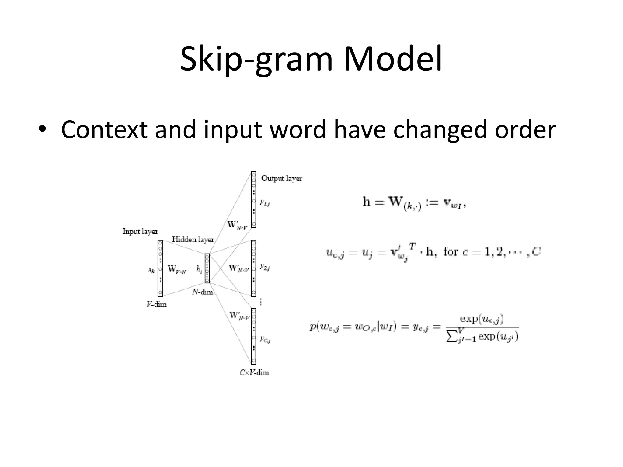 Skip-gram Model
• Context and input word have changed order
 
