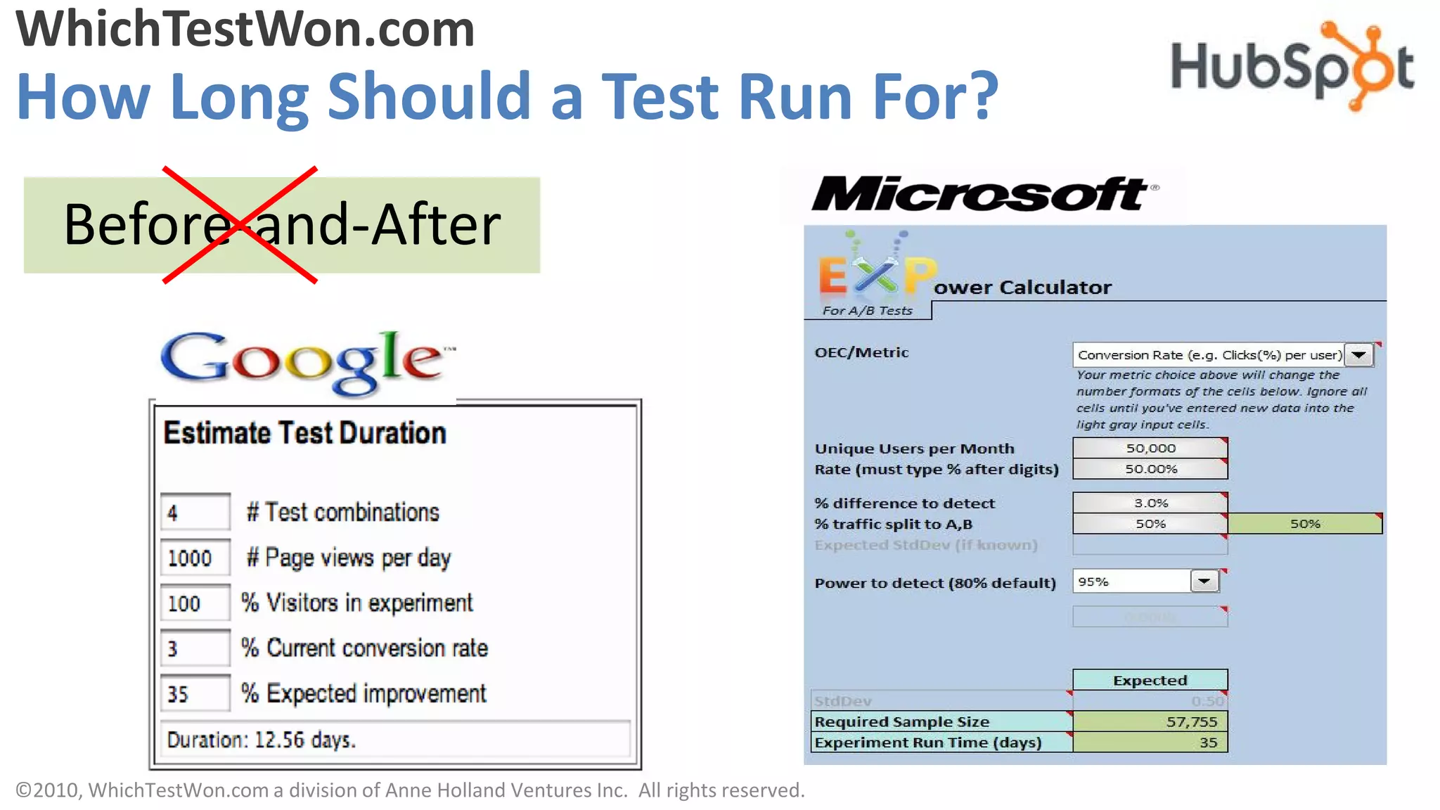 WhichTestWon.com
How Long Should a Test Run For?
     Before-and-After




©2010, WhichTestWon.com a division of Anne Holland Ventures Inc. All rights reserved.
 