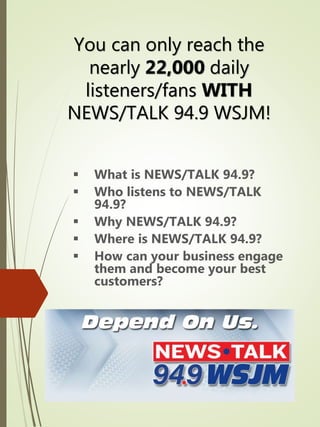 Moody in The Morning
Local News
News/Talk 94.9 WSJM is Southwest
Michigan’s most comprehensive source
for news. News/Talk ...