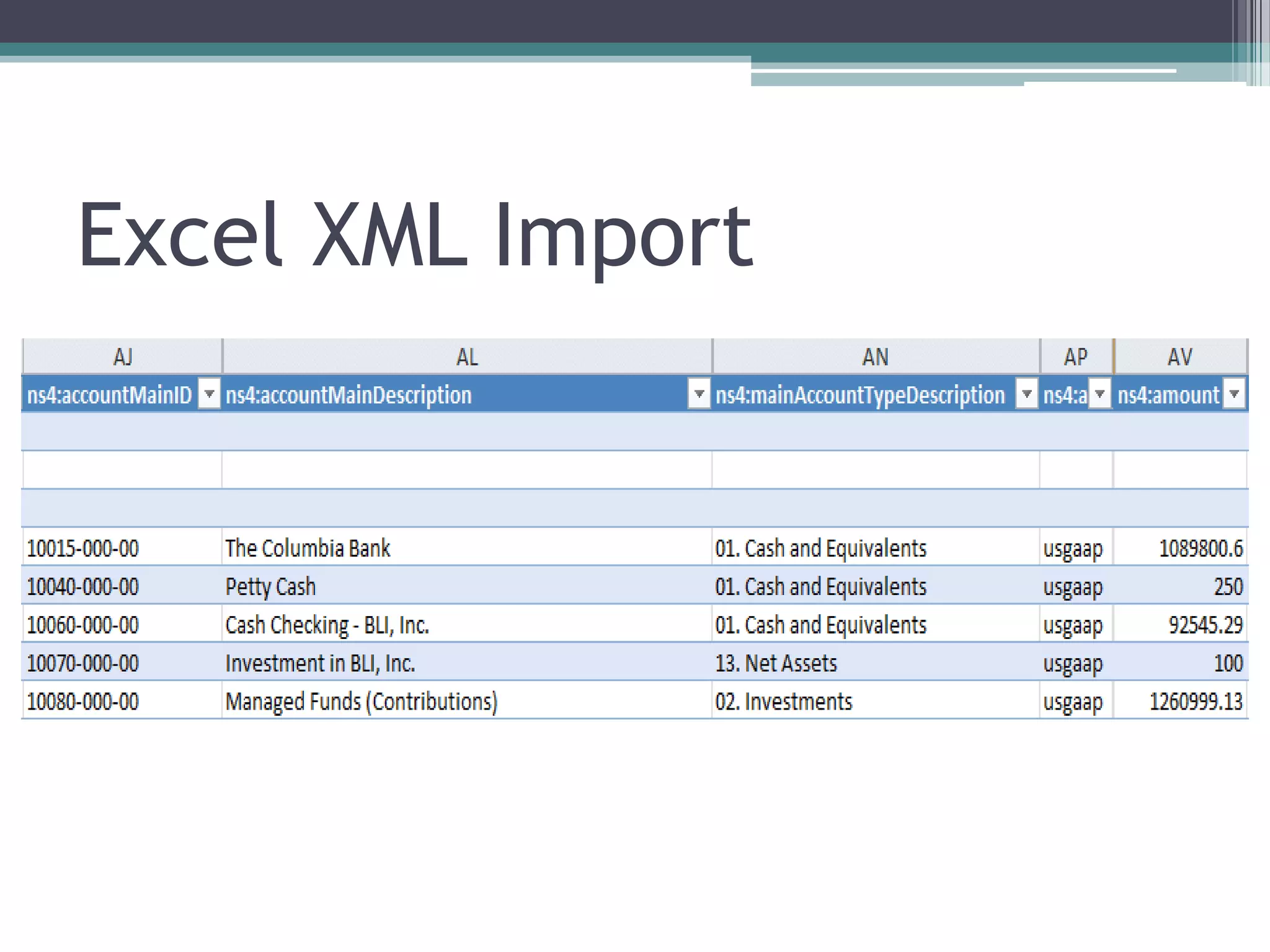 Excel XML Import
 