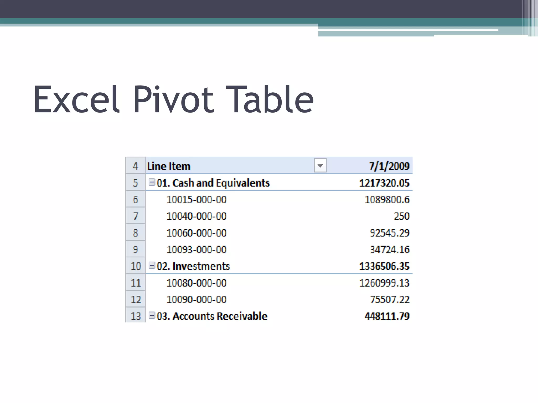 Excel Pivot Table
 