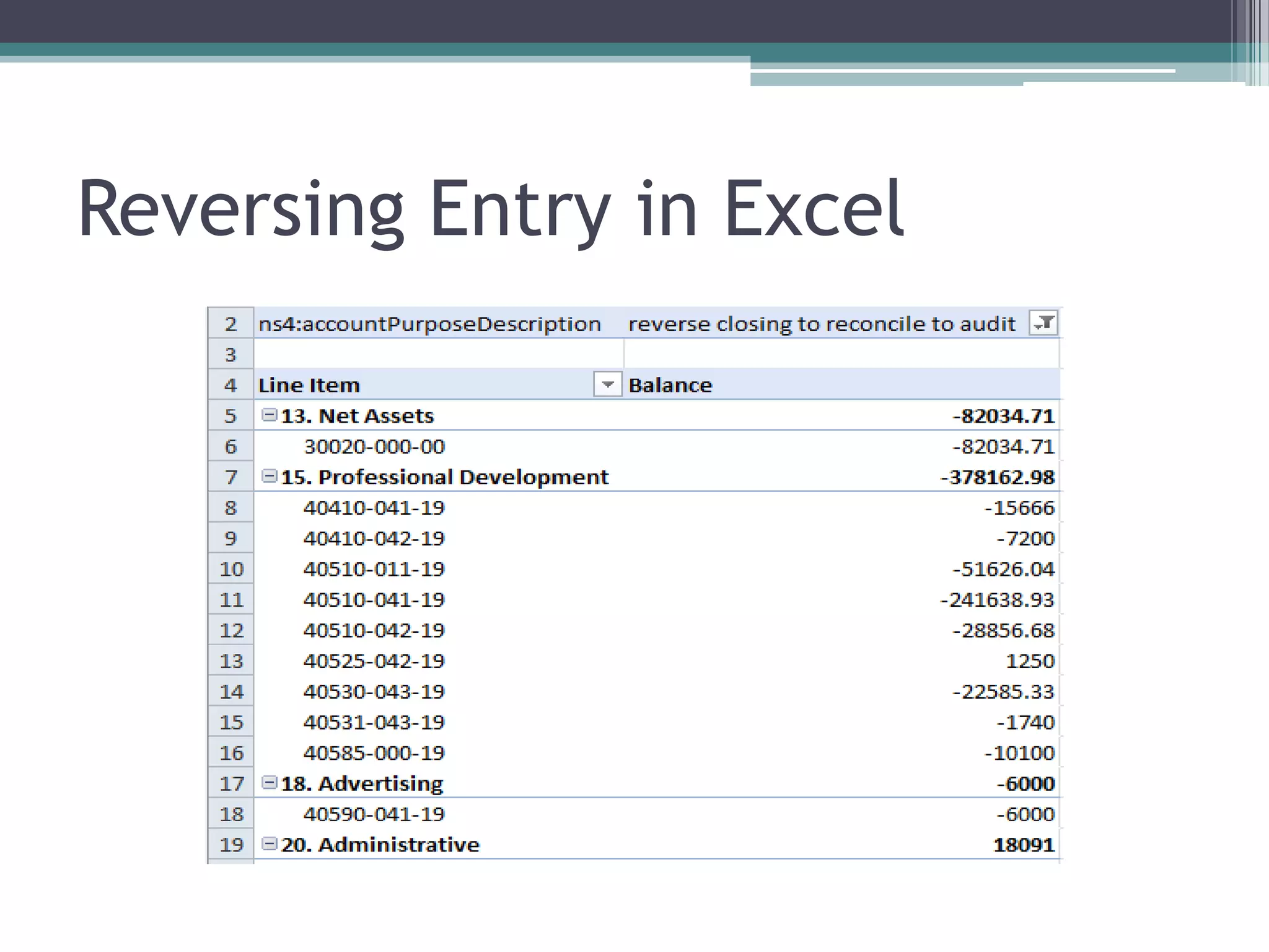Reversing Entry in Excel
 