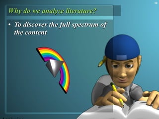 Why do we analyze literature? To discover the full spectrum of the content Analyzing Multicultural Literature 
