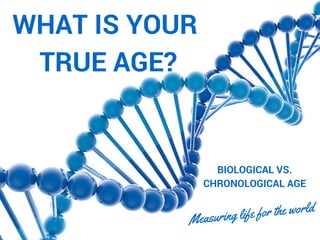 WHAT IS YOUR
TRUE AGE?
BIOLOGICAL VS.
CHRONOLOGICAL AGE
Measuring life for the world
 