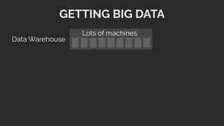 Lots of machines
GETTING BIG DATA
Data Warehouse
 