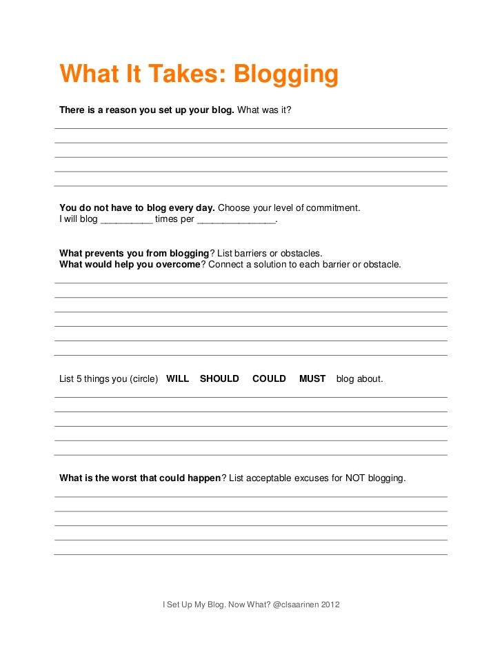 I set up my blog. Now what? worksheet