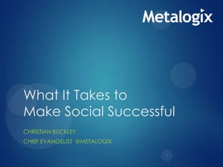 What It Takes to
Make Social Successful
CHRISTIAN BUCKLEY
CHIEF EVANGELIST @METALOGIX

 