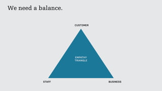 BUSINESSSTAFF
CUSTOMER
EMPATHY
TRIANGLE
We need a balance.
 