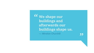 We shape our
buildings and
afterwards our
buildings shape us.
— Winston Churchill
 