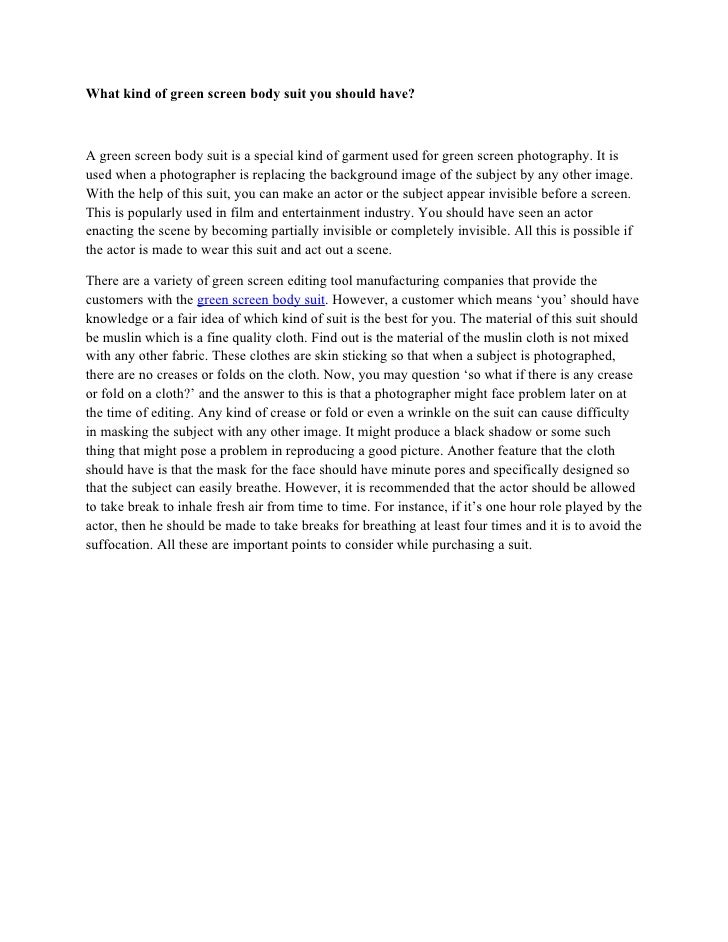 What Kind Of Green Screen Body Suit You Should Have