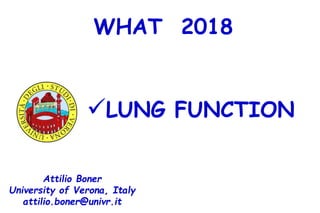 WHAT 2018
LUNG FUNCTION
Attilio Boner
University of Verona, Italy
attilio.boner@univr.it
 