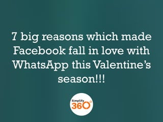 7 big reasons which made
Facebook fall in love with
WhatsApp this Valentine’s
season!!!

 