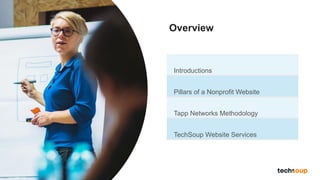 Overview
Introductions
Pillars of a Nonprofit Website
Tapp Networks Methodology
TechSoup Website Services
 