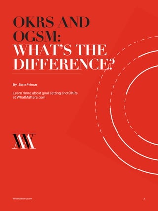OKRS AND
OGSM:
WHAT’S THE
DIFFERENCE?
By Sam Prince
Learn more about goal setting and OKRs
at WhatMatters.com
WhatMatters.com _1
 