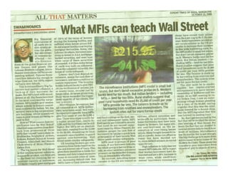 What Micro Finance Institutions (MFI's) Can Teach Wall Street