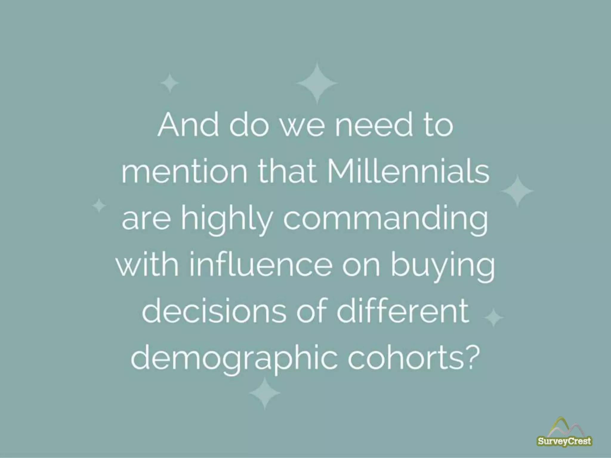 And do we need to mention that Millennials
are highly commanding with influence on b
uying decisions of different demographic c
ohorts?