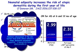Maternal
atopy
Fat mass
≥ 80th percentile
at day 2
Neonatal adiposity increases the risk of atopic
dermatitis during the f...