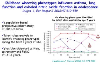 Childhood wheezing phenotypes influence asthma, lung
function and exhaled nitric oxide fraction in adolescence
Duijts L, E...