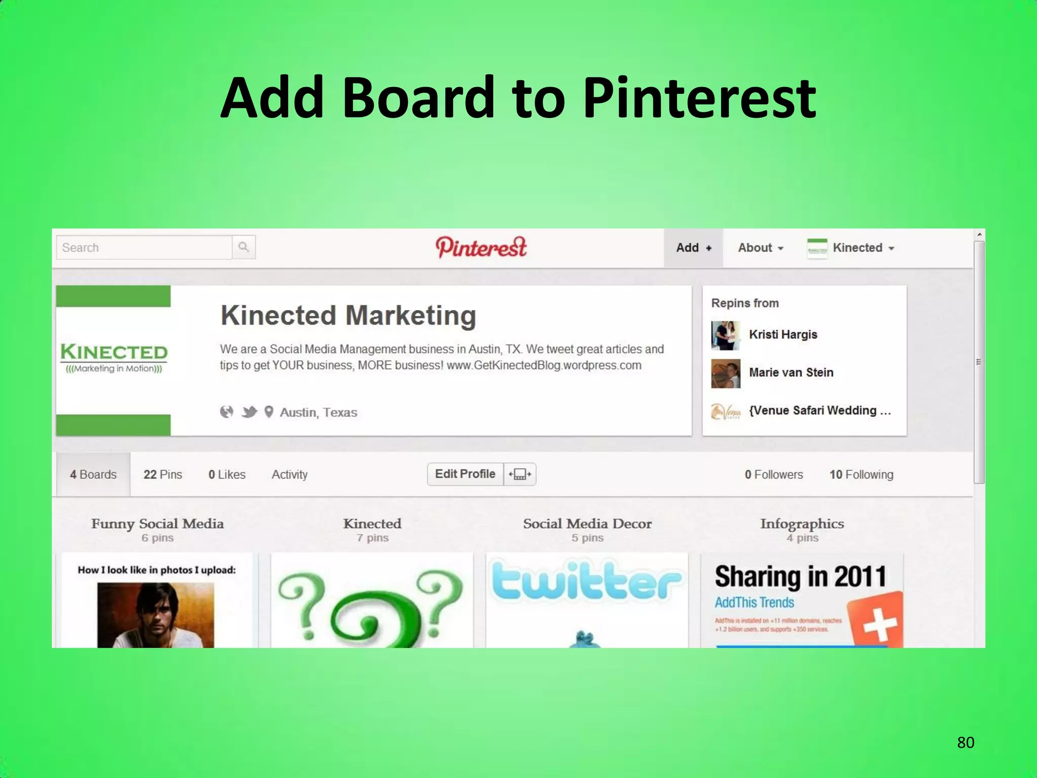 Add Board to Pinterest




                         80
 