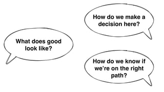 What does good
look like?
How do we make a
decision here?
How do we know if
we’re on the right
path?
 